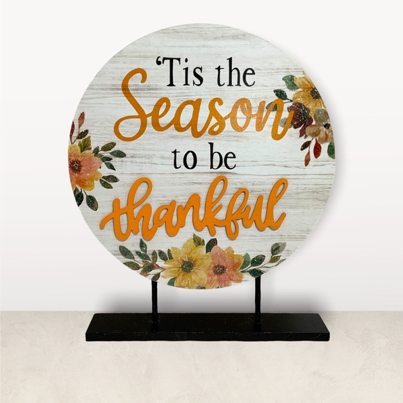 !! Sold !! Autumn Table Decor Pedestal Sign Tis The Season To be Thankful - Picture 12 of 16